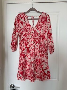 H&M Pink Floral Print V-Neck Mini Dress